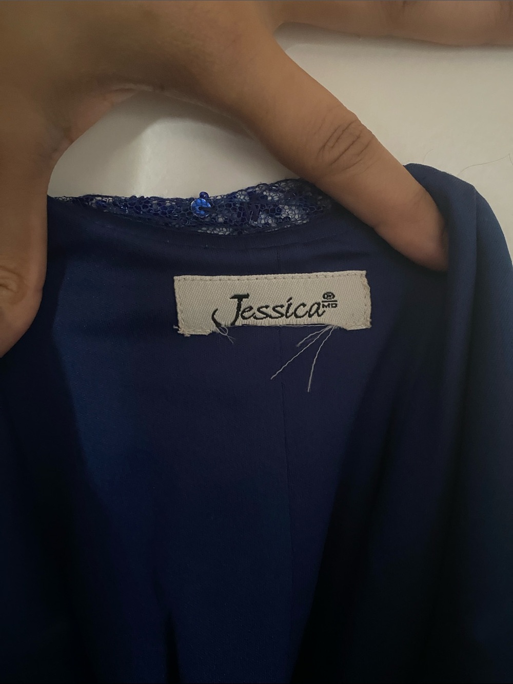 Jessica Navy Beaded Lace-Front Maxi Slip Dress - Picture 7 of 7